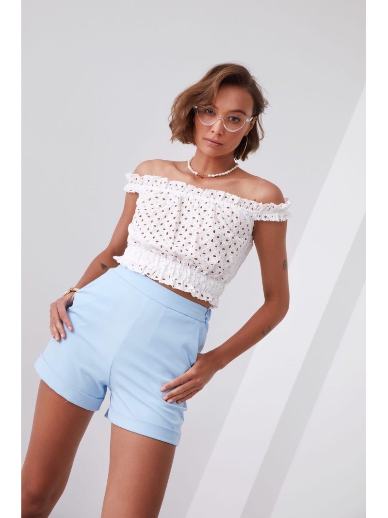 Pantaloni scurți neted cu talie înaltă albastru 50400 - Magazin online - Boutique